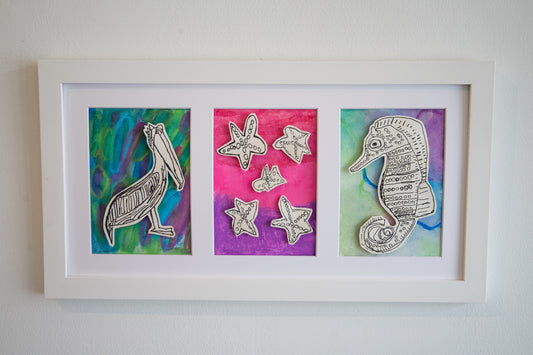 Pelican, Seahorse, Starfish (Framed)