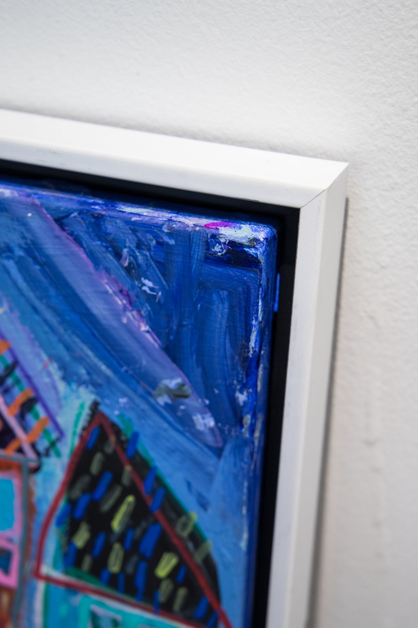 Dark Blue Neighborhood (Happy Houses Series) (Framed)