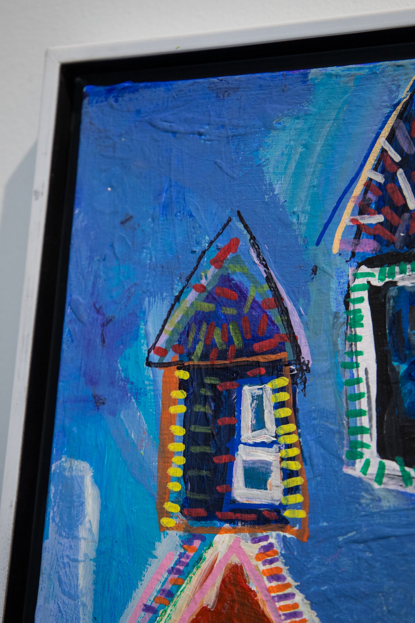 Dark Blue Neighborhood (Happy Houses Series) (Framed)