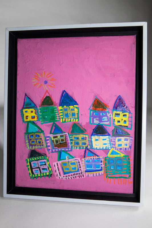 Pink Neighborhood (Happy Houses Series) (Framed)