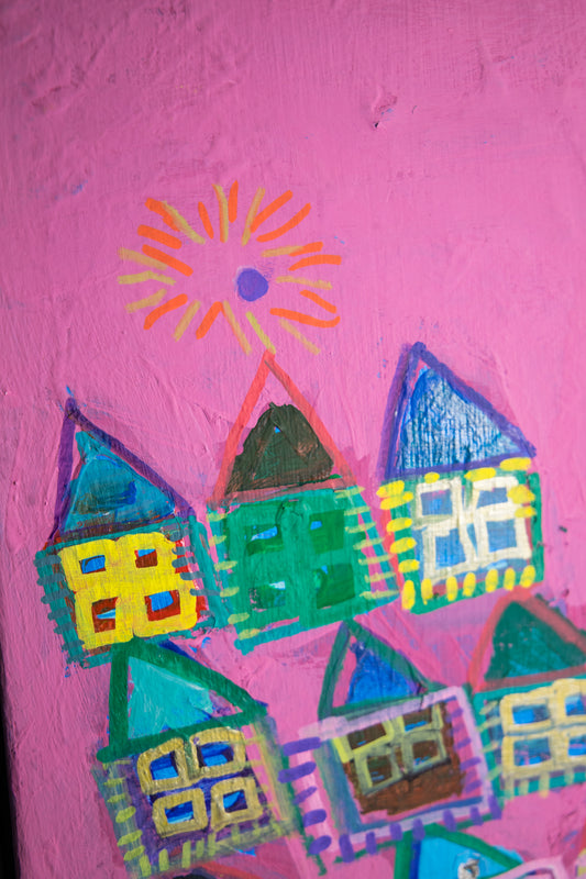 Pink Neighborhood (Happy Houses Series) (Framed)