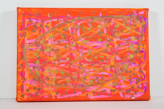 "Abstract Orange" by Jonathan Barnett is a captivating 7" by 5" painting that commands attention with its vibrant orange backdrop. 